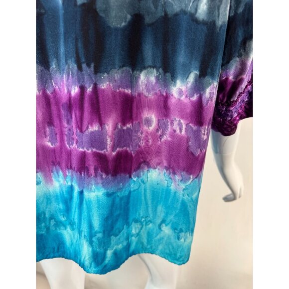 Vintage Indian Tropical Fashion Tie-Dye Tunic Top One Size 100% Rayon Embroidere - Picture 9 of 16